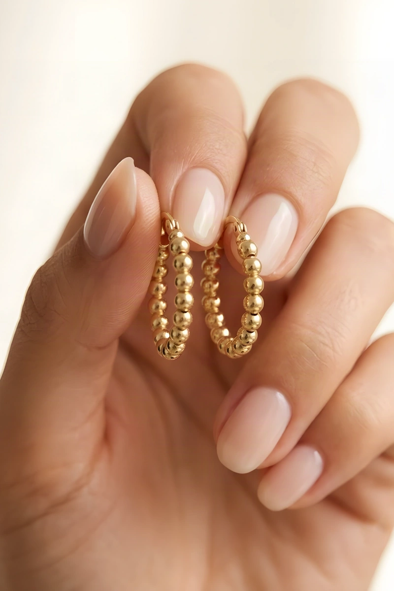 Sıralı Dorika Model Gold Altın Kaplama Küpe