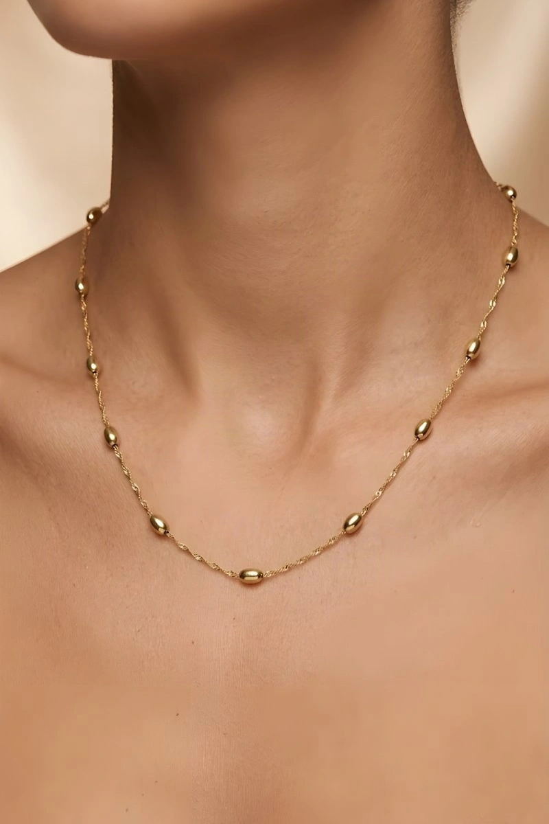 Oval Model Gold Altın Kaplama Kolye