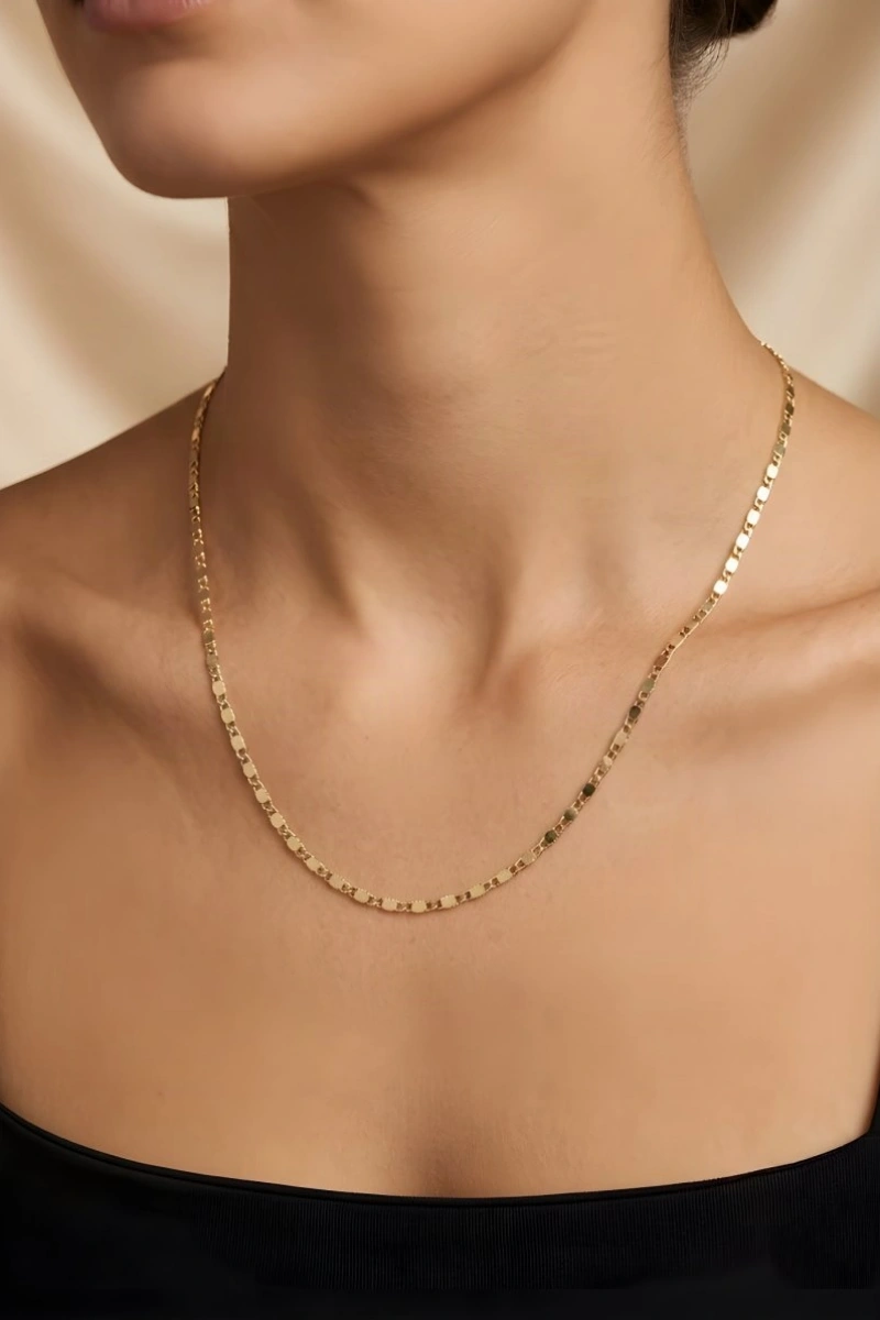 Düz Plaka Model Gold Altın Kaplama Kolye