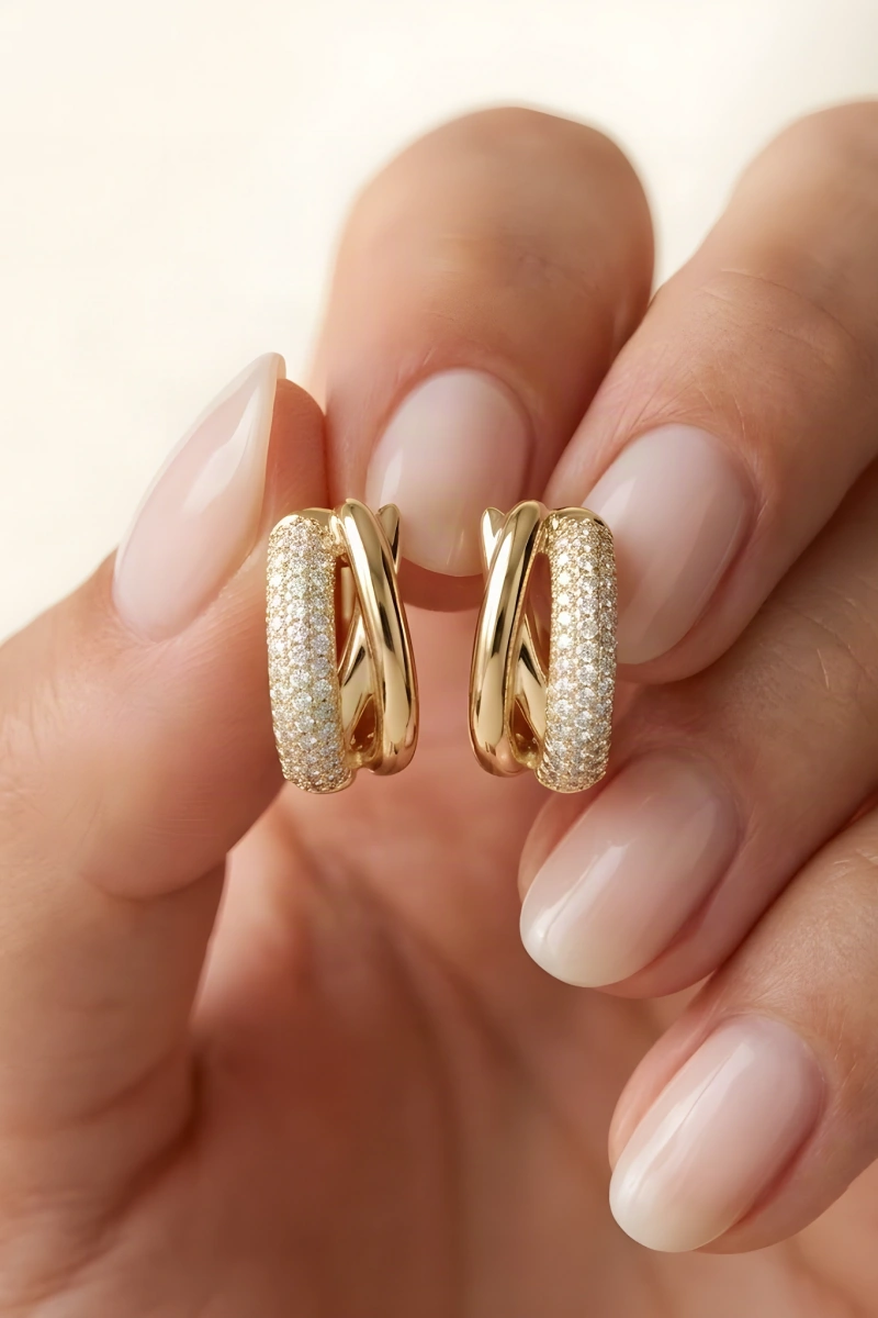 Crown Model Gold Altın Kaplama Küpe