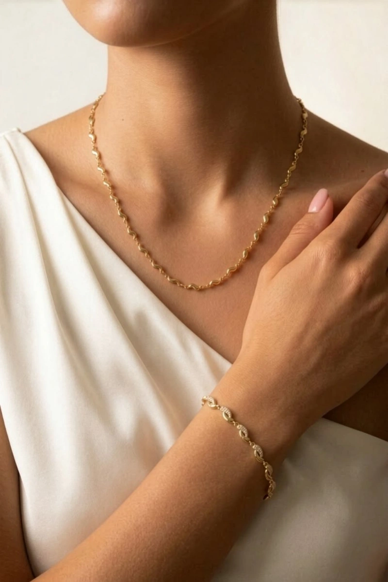 Su Damlası Taşlı Model Gold Altın Kaplama Set