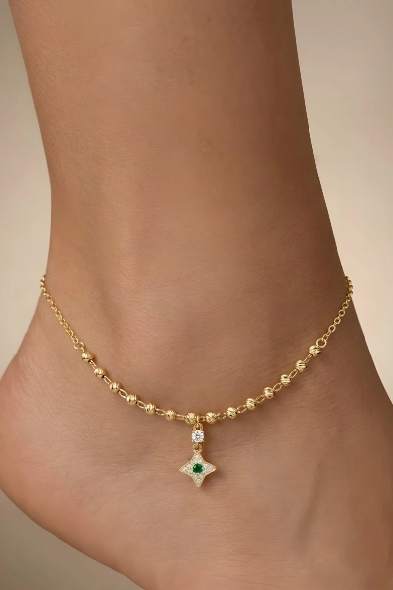 Yeşil Yıldız Model Gold Altın Kaplama Halhal