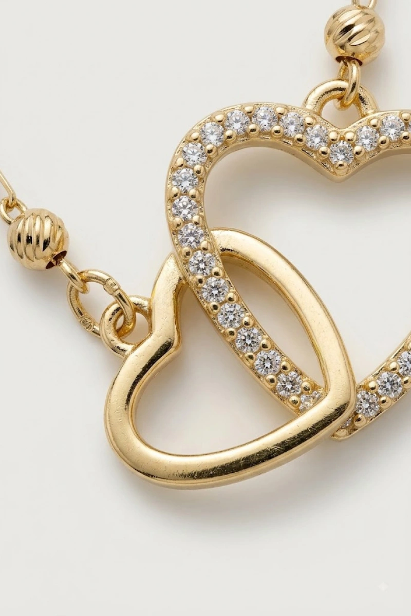 İç İçe Kalp Model Gold Altın Kaplama Kolye