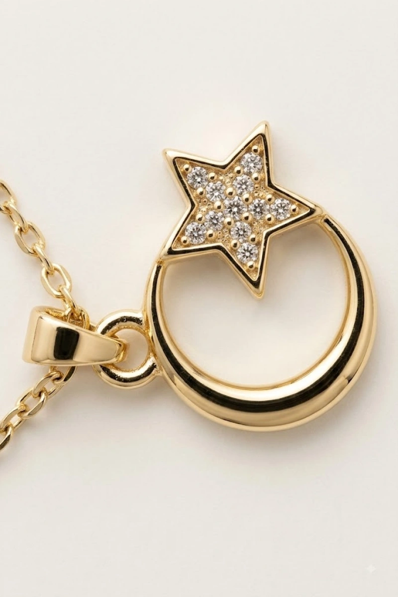 Ay Yıldız Model Gold Altın Kaplama Kolye