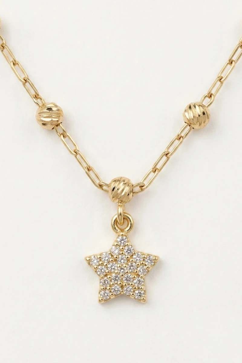 Taşlı Yıldız Model Gold Altın Kaplama Kolye