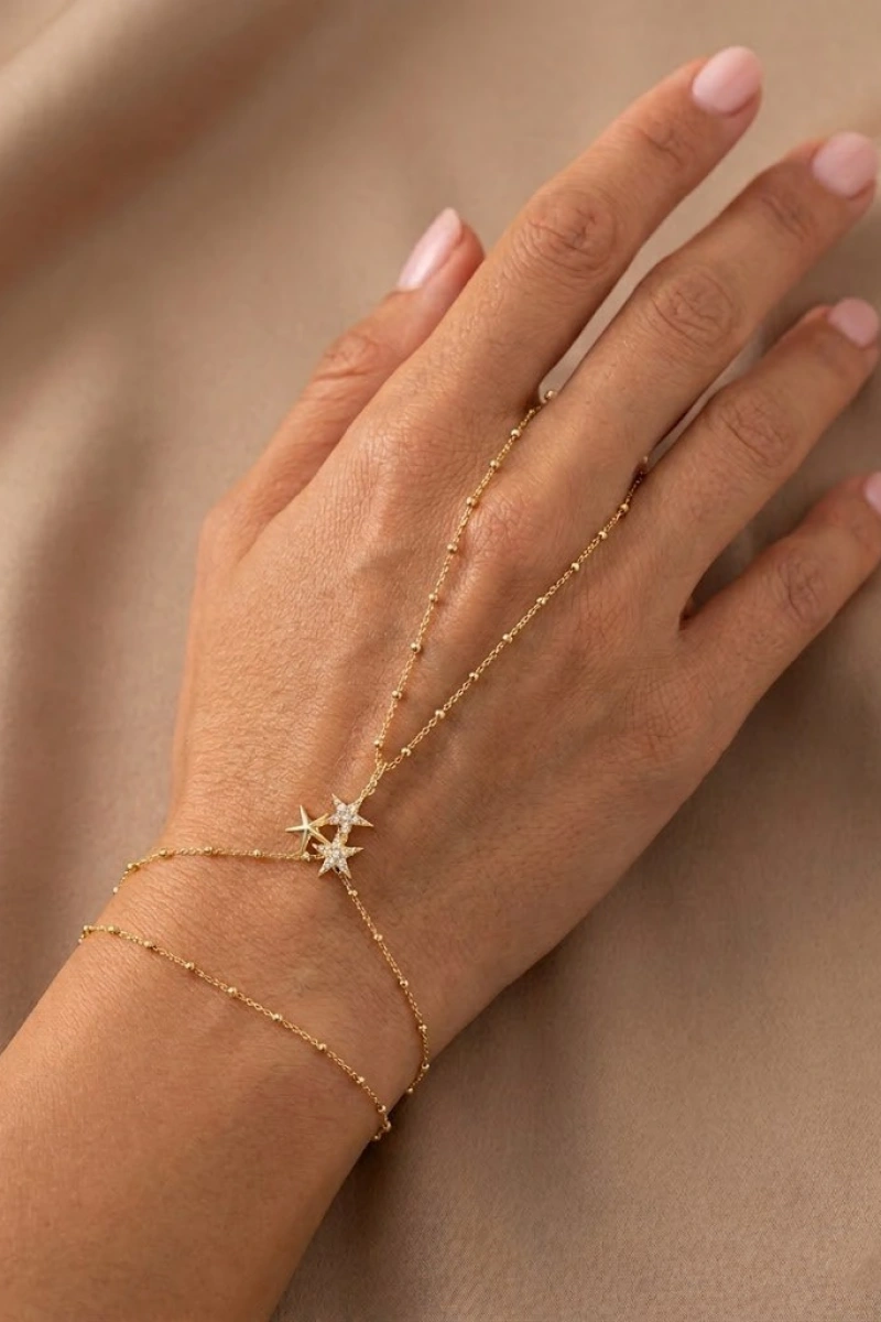 Üç Çapraz Yıldız Model Gold Altın Kaplama Şahmeran