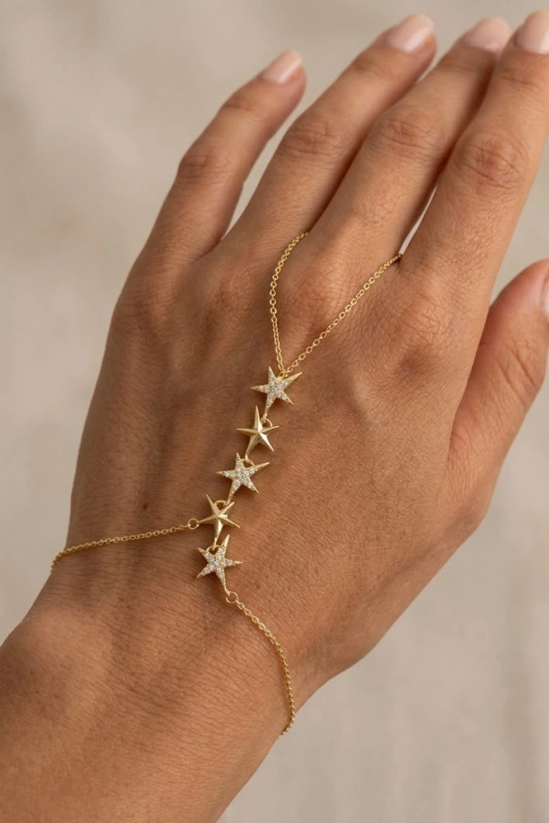 Beş Çapraz Yıldız Model Gold Altın Kaplama Şahmeran