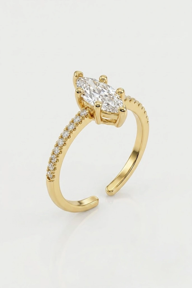 Marquise Model Gold Altın Kaplama Tek Taş Yüzük