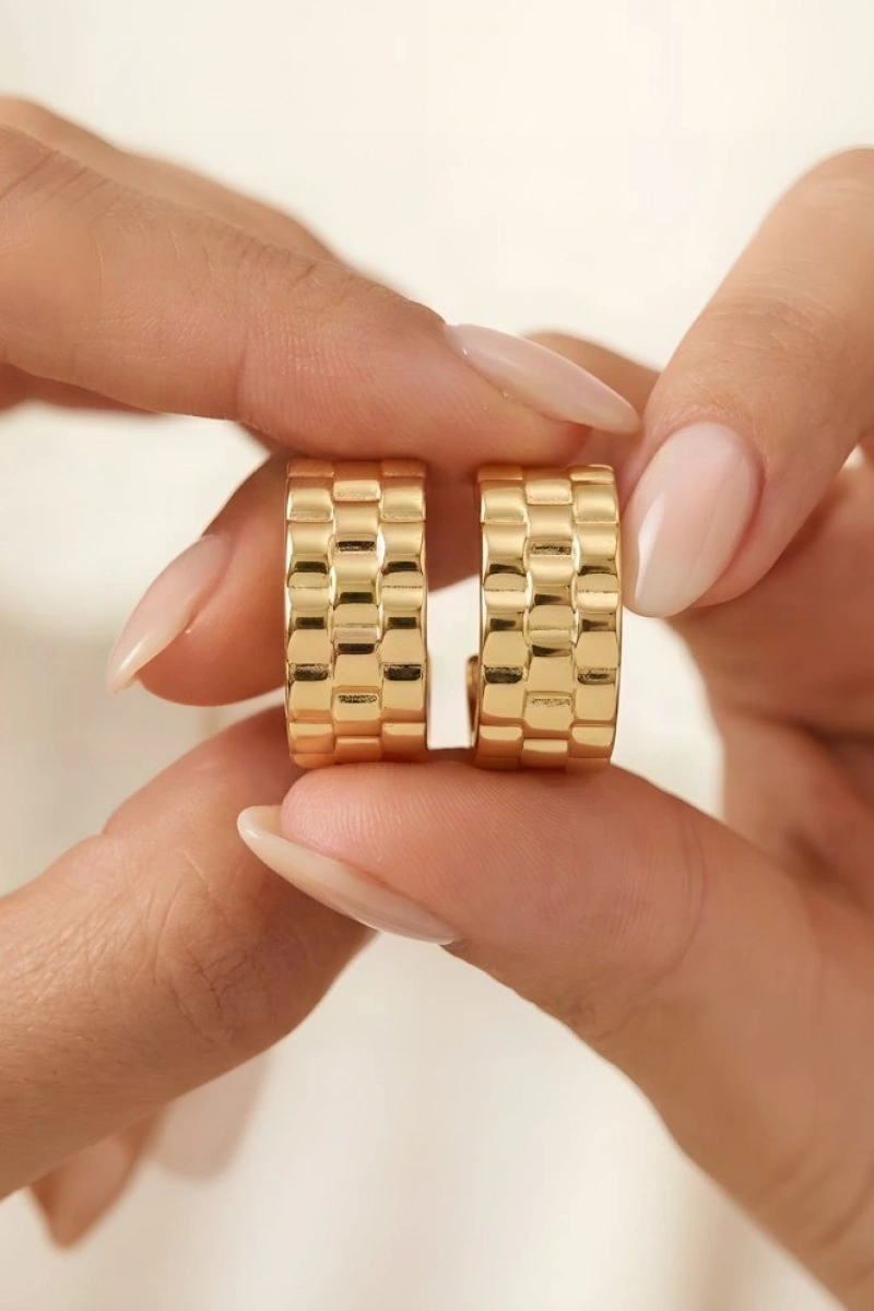 Çoklu Kare Model Gold Altın Kaplama Küpe