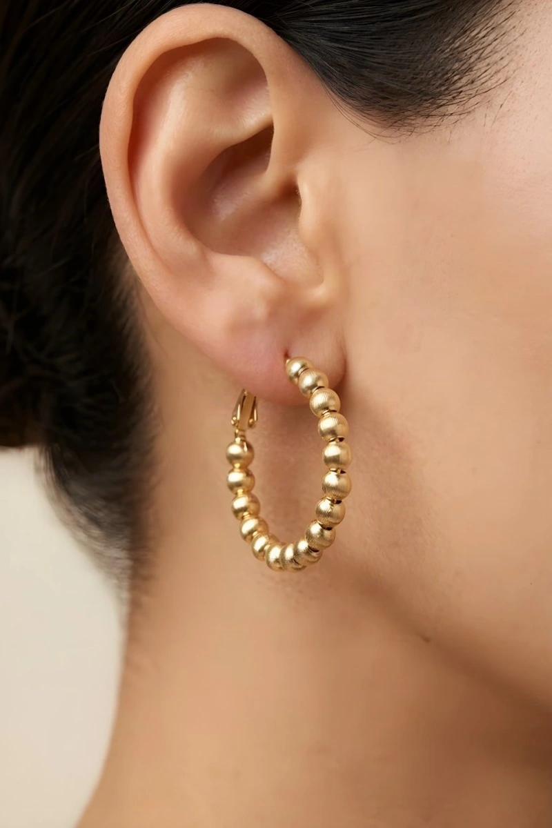 Çizgi Geçiş Dorika Model Gold Altın Kaplama Küpe
