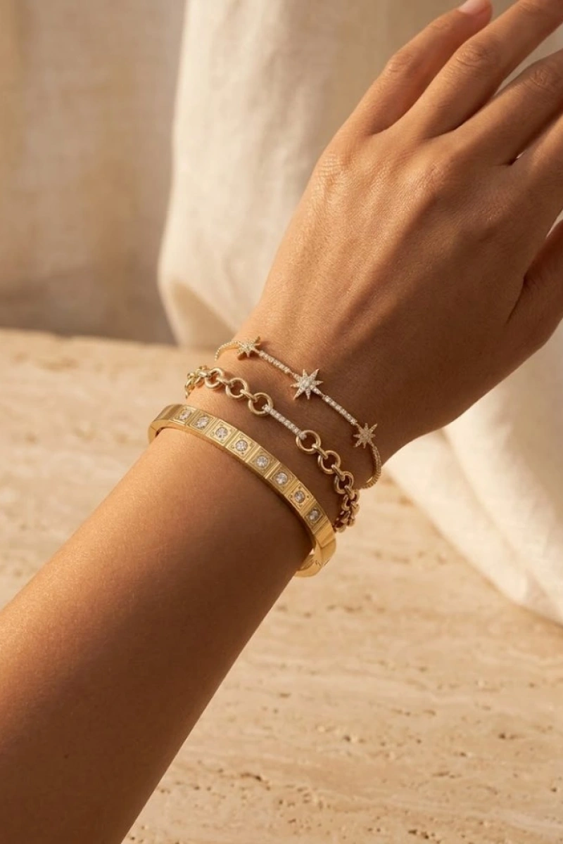 Su Yolu Kuzey Yıldızı Model Gold Altın Kaplama Bileklik Kombin