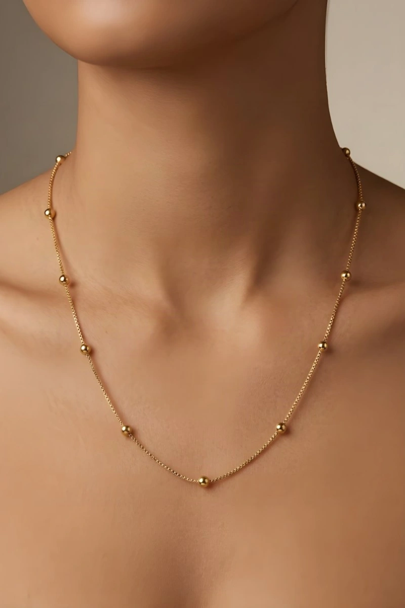 Horus Zincir Dorika Top Detay Gold Altın Kaplama Kolye