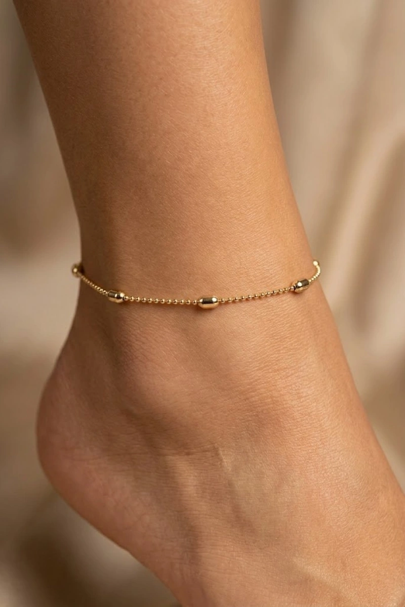 Dorika Zincir Oval Model Gold Altın Kaplama Halhal