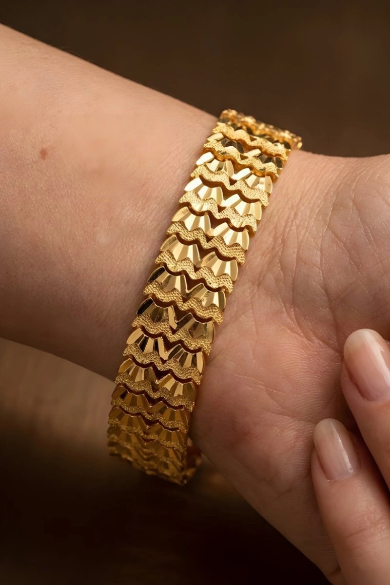 Çift Sıra Sim Detay Kuyum Model Gold Altın Kaplama Bileklik