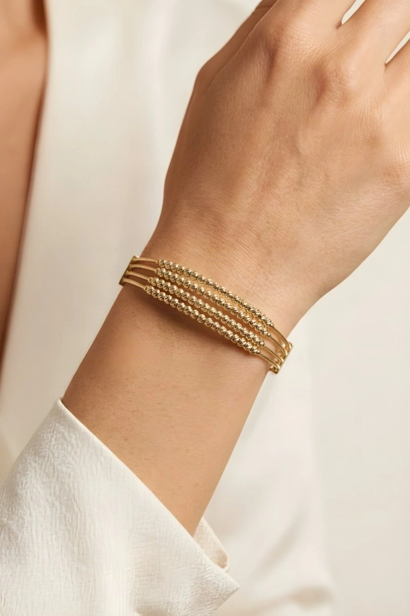 Dört Sıra Dorika Model Gold Altın Kaplama Bileklik