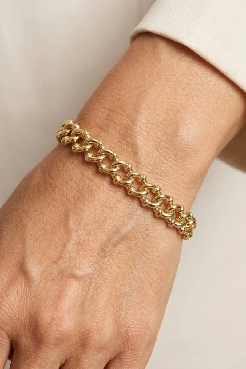 Dorika Detay Halka Model Gold Altın Kaplama Bileklik