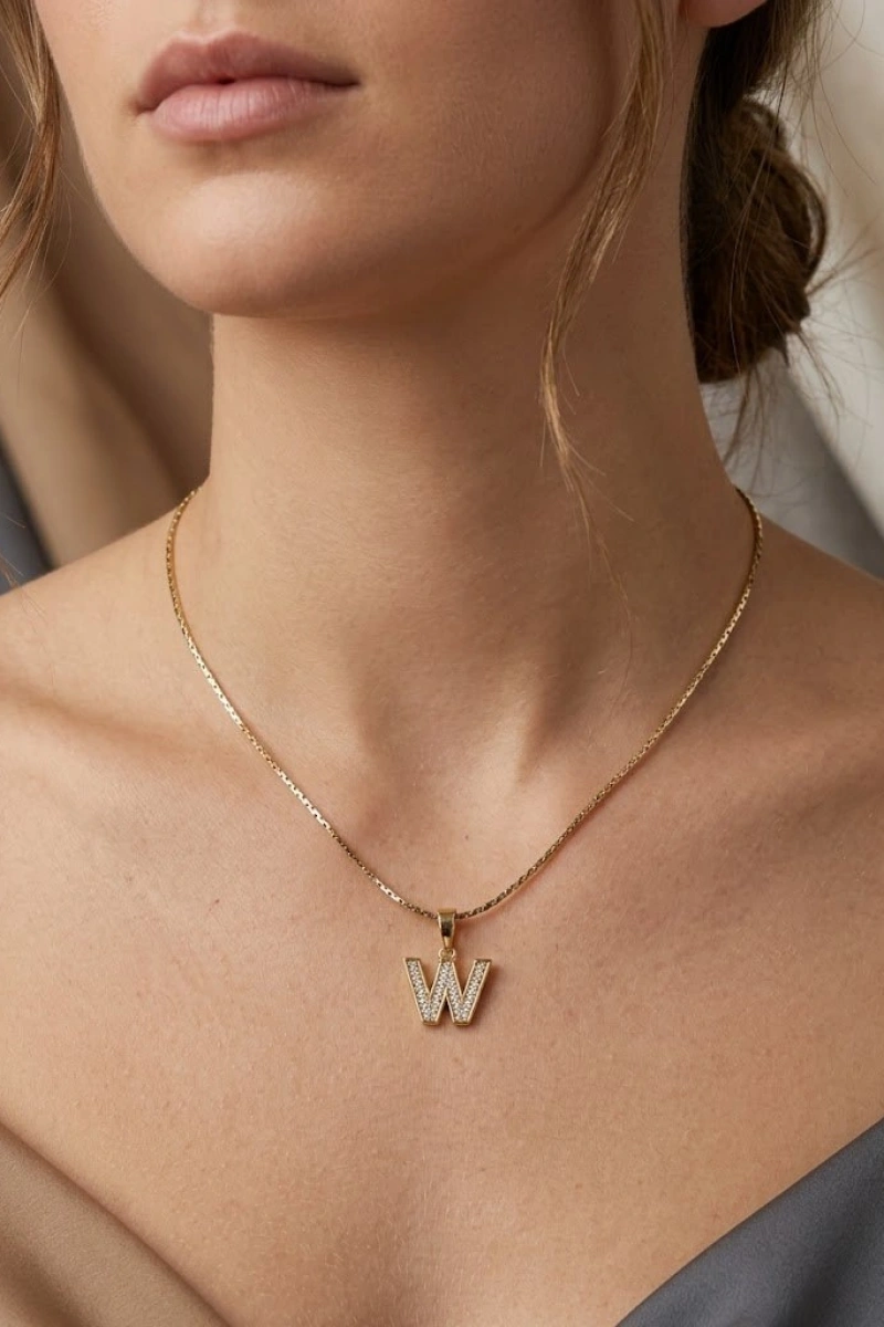 Xuping W Harf Model Gold Altın Kaplama Kolye