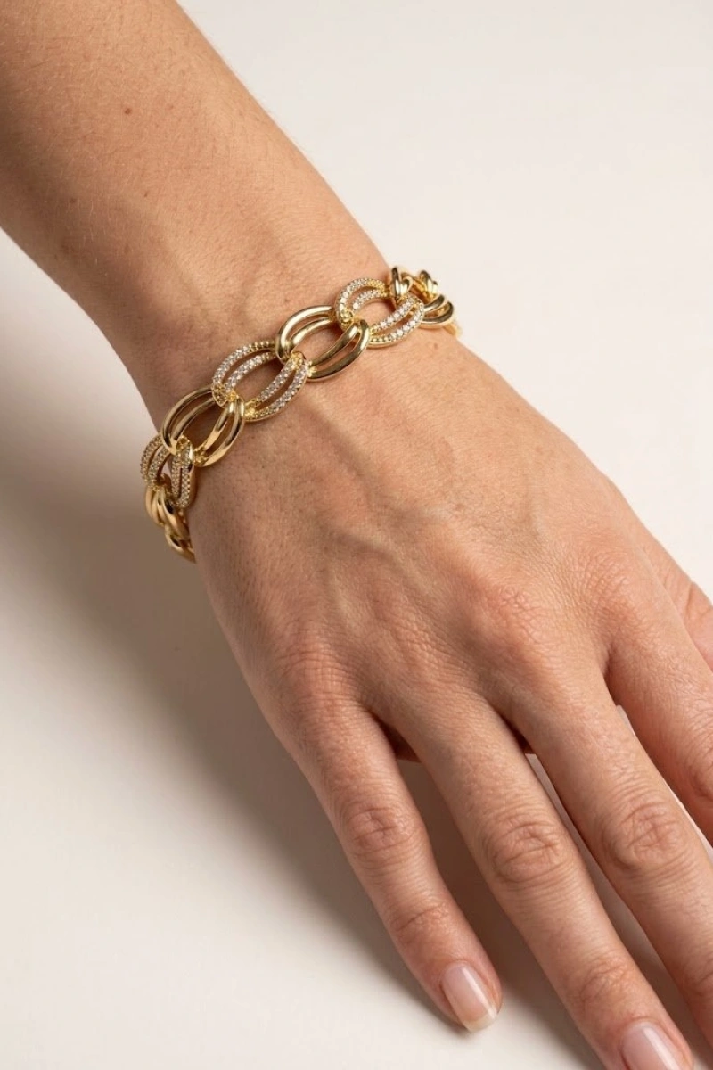 Taş Detay Samanyolu Model Gold Altın Kaplama Bileklik