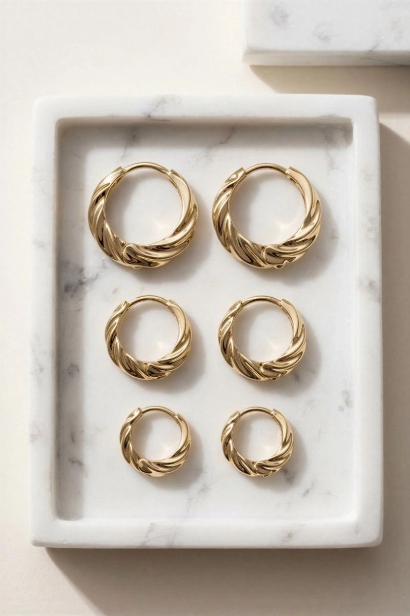Altılı Burgu Model Gold Altın Kaplama Altılı Küpe