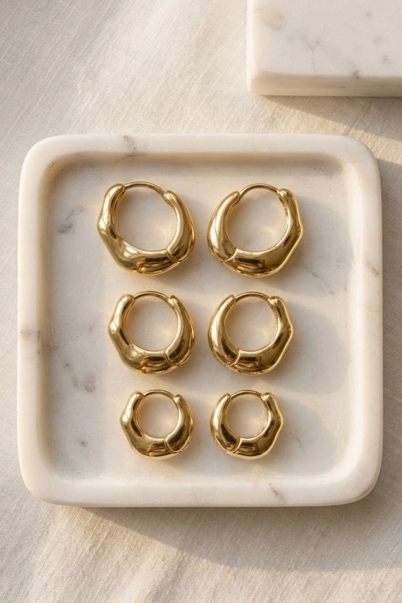 Bone Model Altılı Gold Altın Kaplama Küpe
