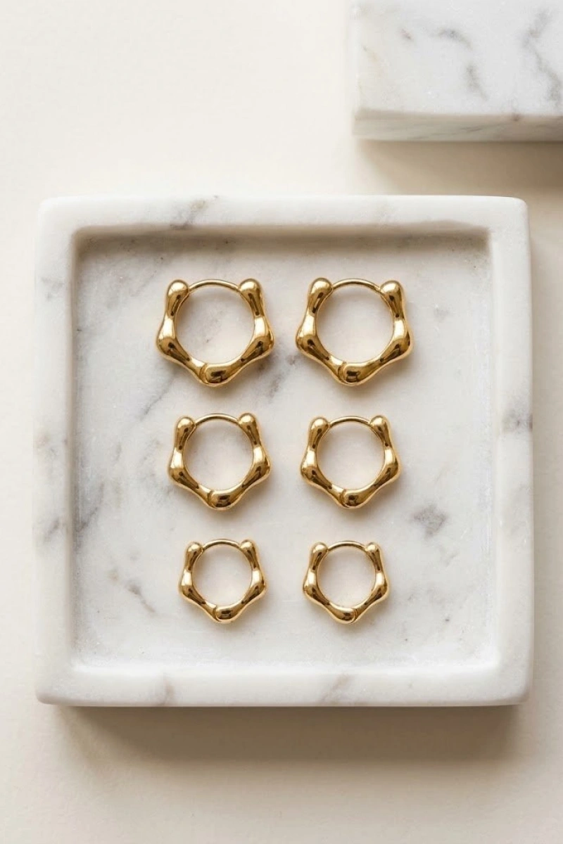 Star Model Gold Altın Kaplama Altılı Küpe