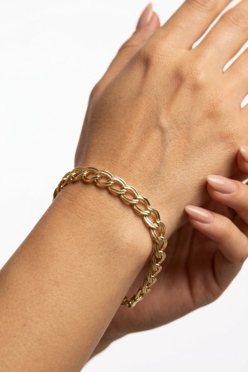 Düz Samanyolu Model Gold Altın Kaplama Bileklik