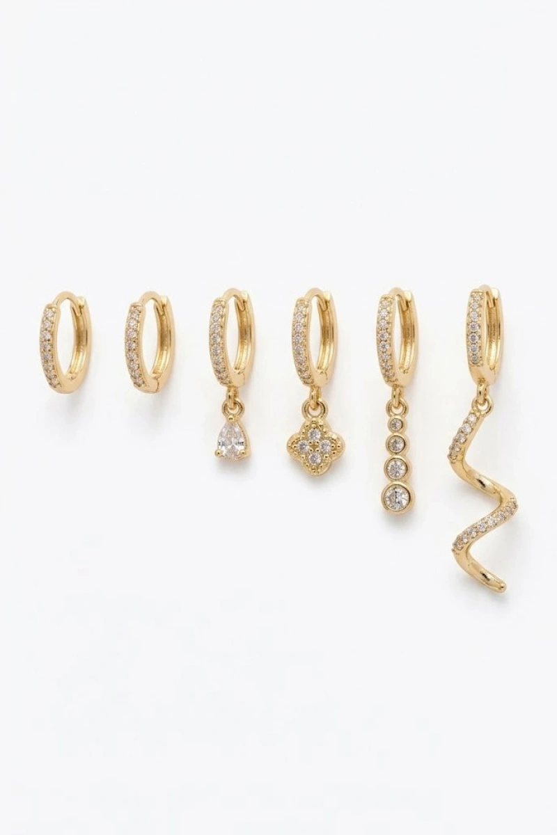 Sarmal Model Gold Altın Kaplama Altılı Küpe
