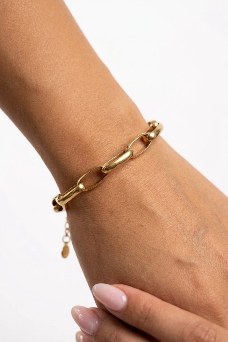 Sıralı Oval Halka Model Gold Altın Kaplama Çelik Bileklik