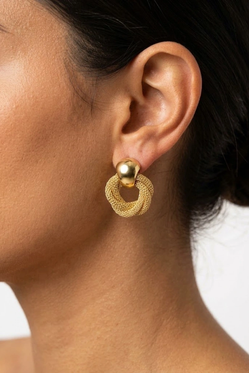Hasır Model Gold Altın Kaplama Küpe