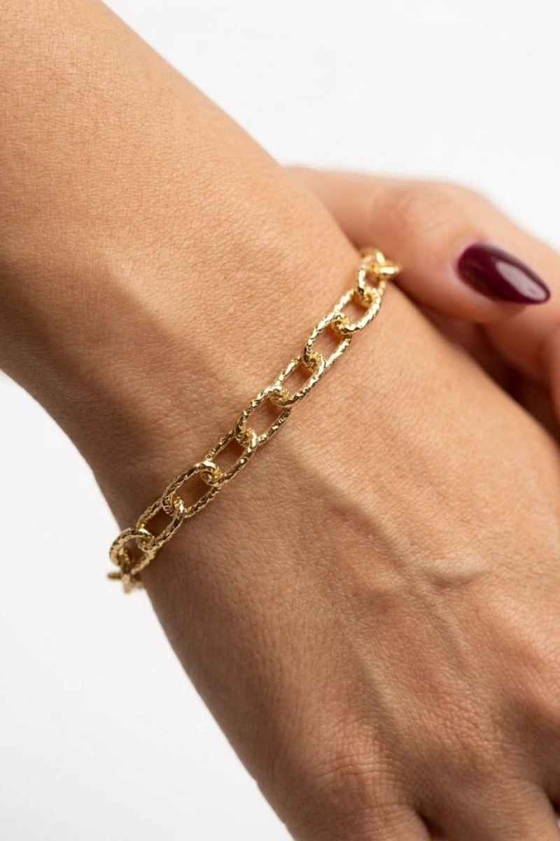 Desenli Halka Model Gold Altın Kaplama Bileklik