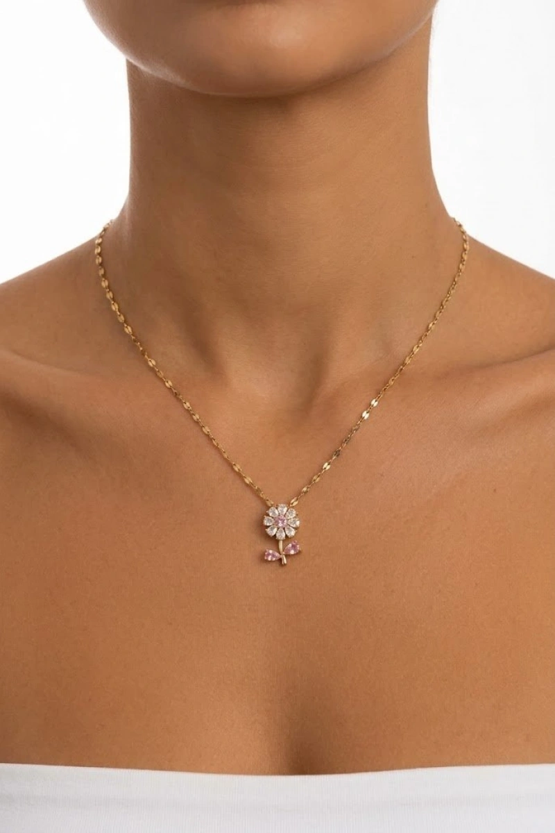 Pembe Papatya Model Gold Altın Kaplama Kolye