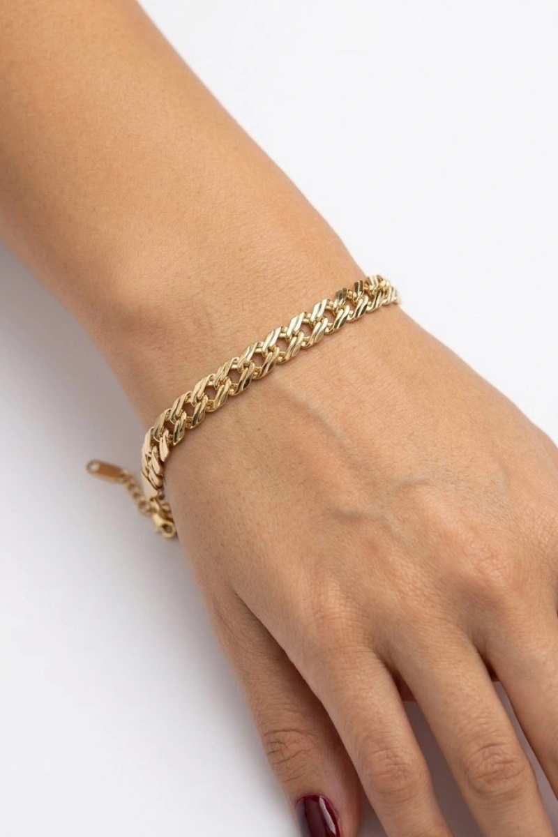 Çift Geçiş Model Gold Altın Kaplama Bileklik