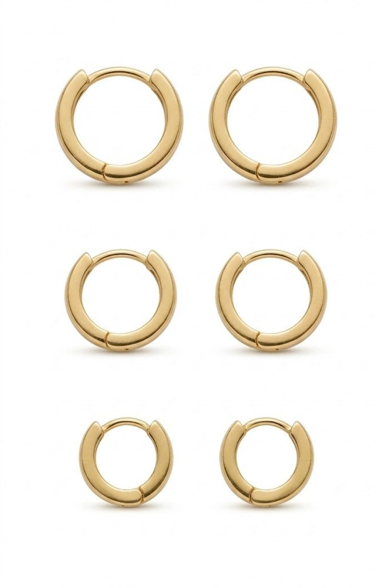 Halka Model Gold Altın Kaplama Altılı Küpe