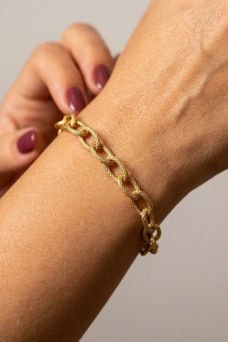Hasır Desen Geçme Model Gold Altın Kaplama Çelik Bileklik