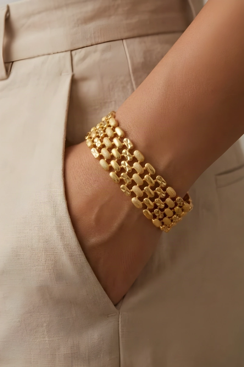 Çapraz Üç Desen Model Gold Altın Kaplama  Kuyumcu Bileklik