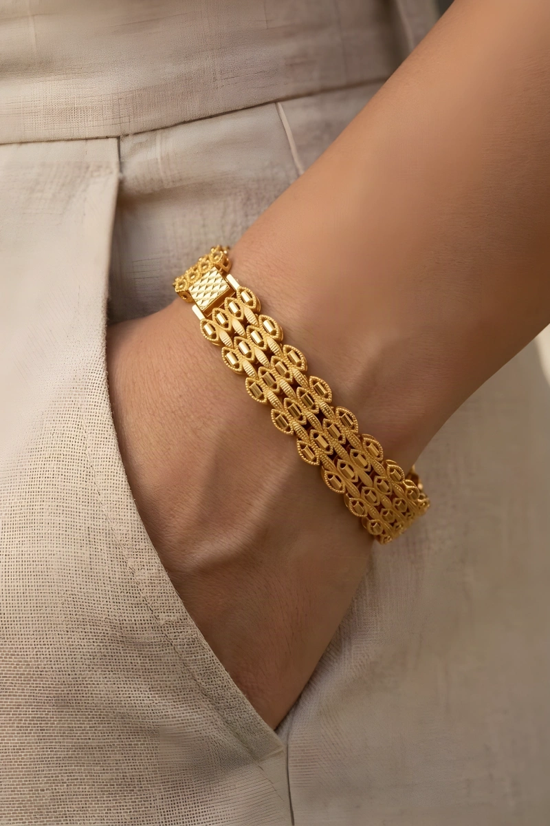 Sıralı Arpa Model Gold Altın Kaplama Kuyumcu Bileklik