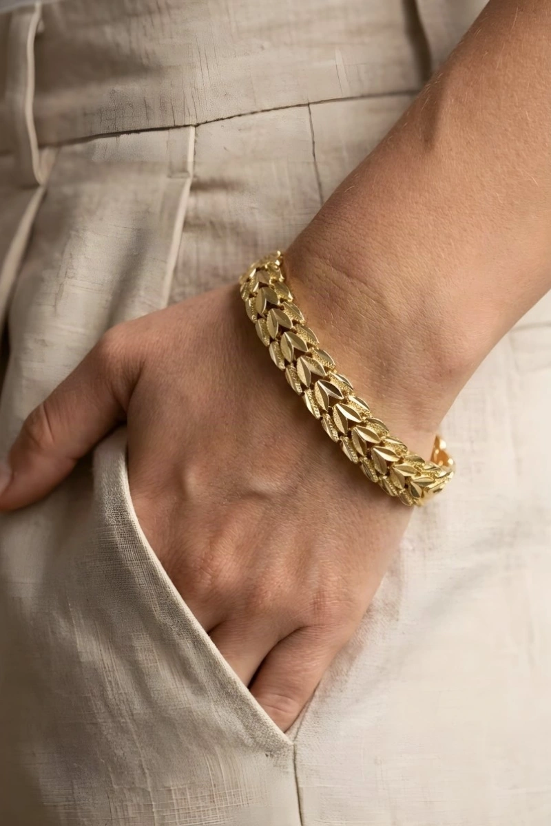 Kalp Yaprak Model Gold Altın Kaplama Bileklik