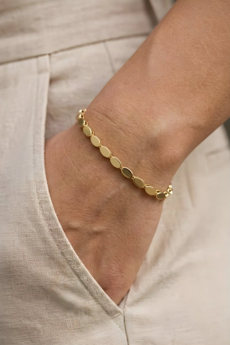 Oval Plaka Gold Altın Kaplama Bileklik