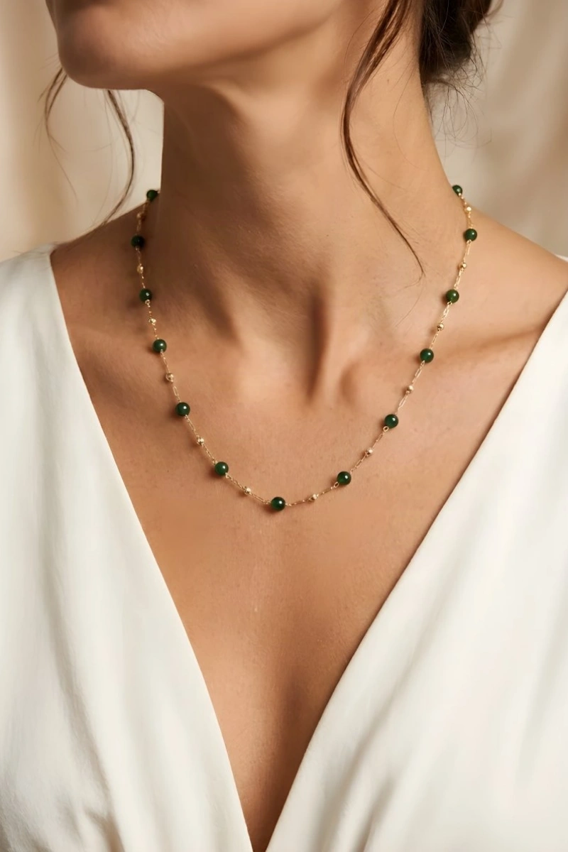 Luviera Zümrüt Minimal Dorika Gold Altın Kaplama Kolye