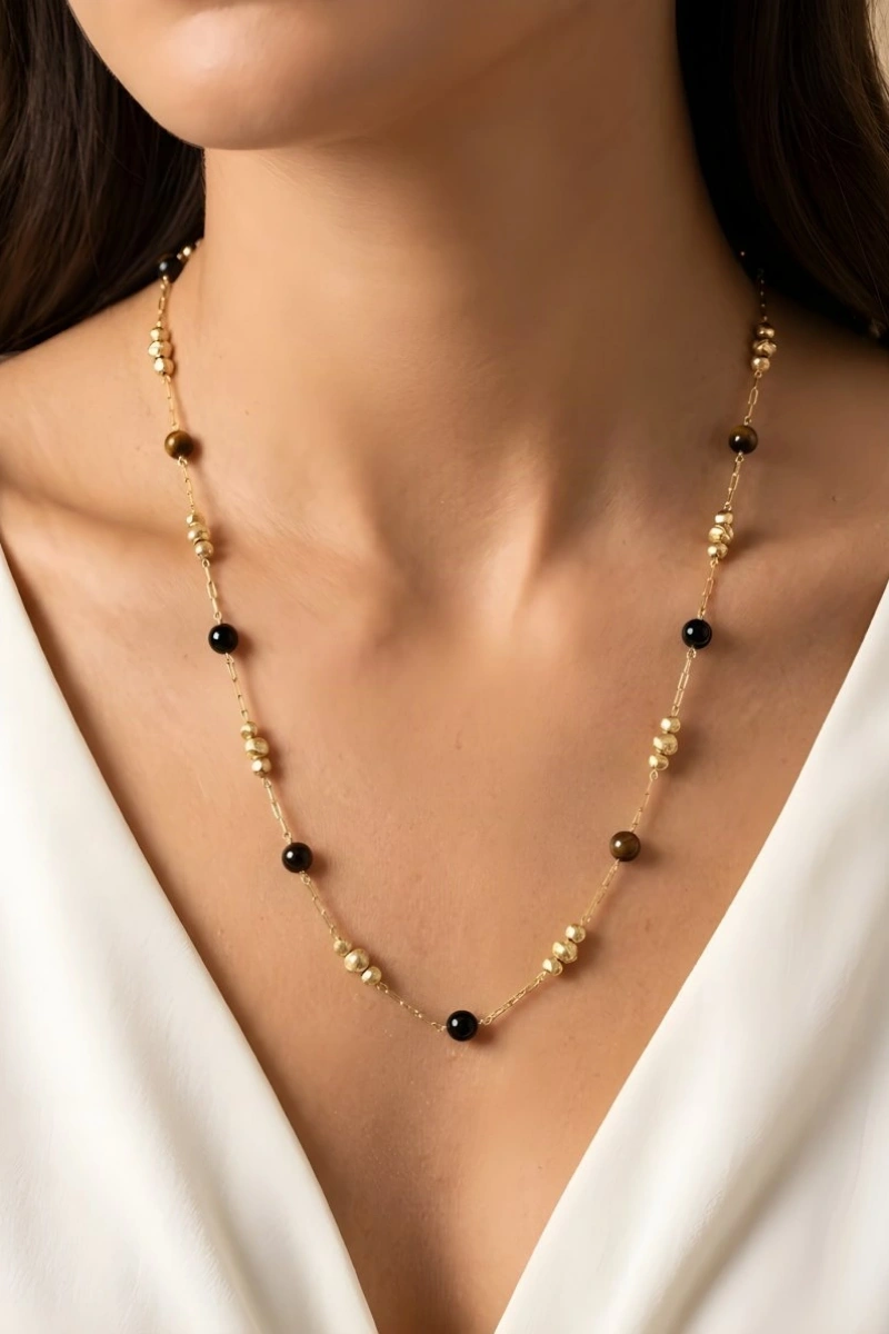 Luviera Karamel Minimal Dorika Gold Altın Kaplama Kolye