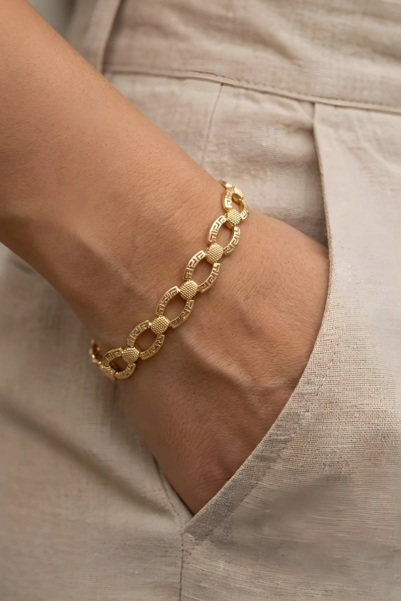 Oval Labirent Gold Altın Kaplama Bileklik
