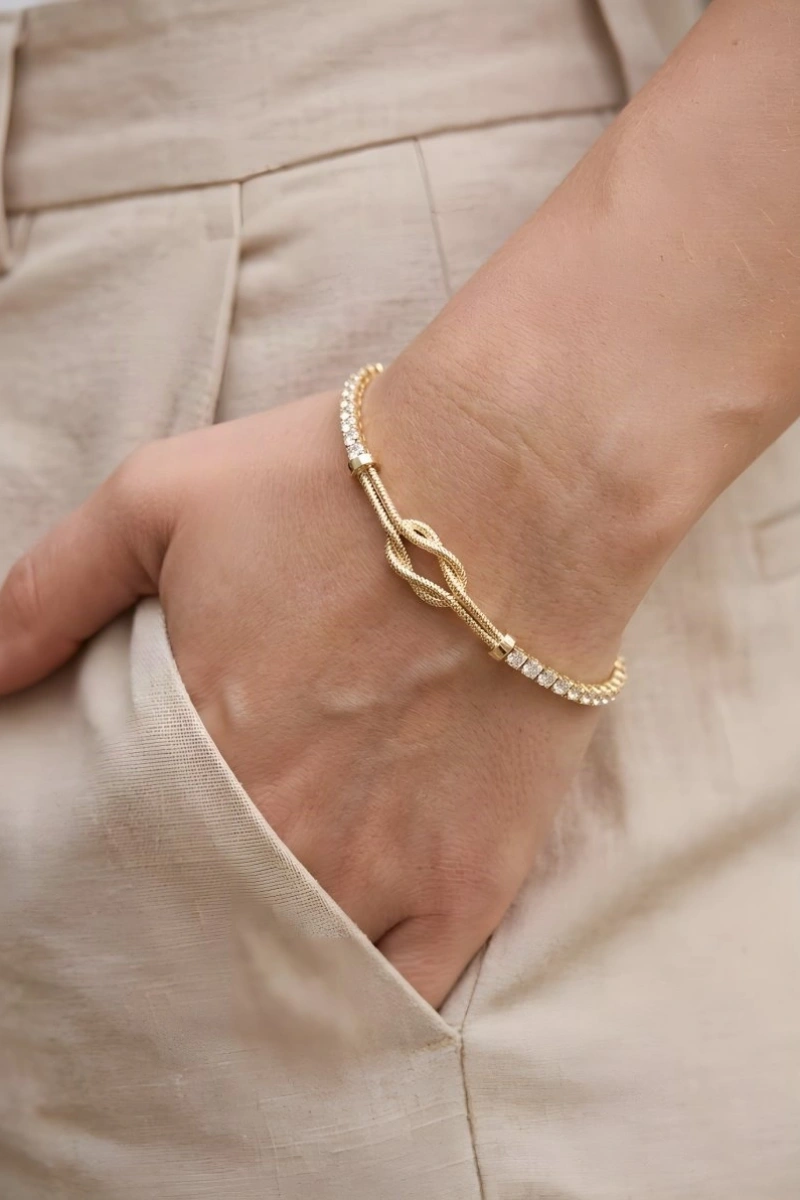 Su Yolu Düğüm Model Gold Altın Kaplama Bileklik