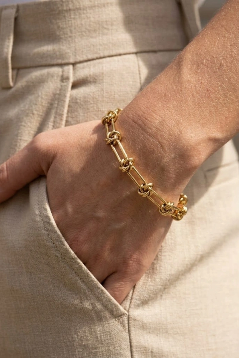 Düğüm Model Gold Altın Kaplama Çelik Bileklik