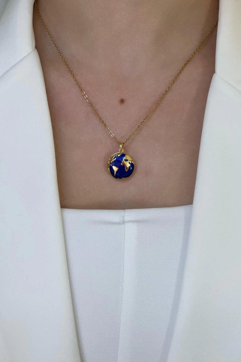 Açılabilir Dünya Model Gold Altın Kaplama Çelik Kolye