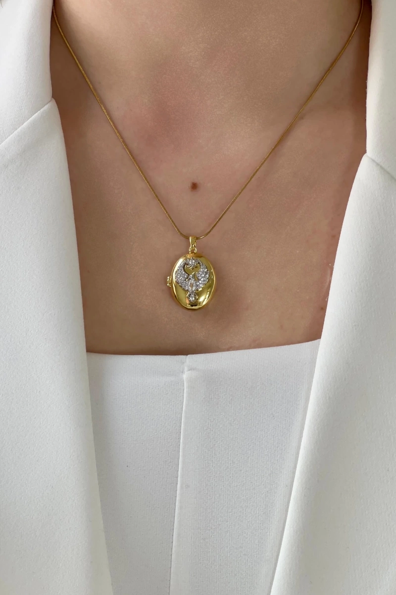 Alya Model Beyaz Taş Detay Gold Altın Kaplama Kolye