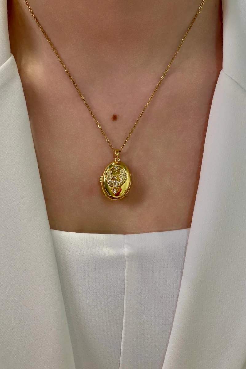 Alya Model İnce Zincir Beyaz Taş Detay Gold Altın Kaplama Kolye