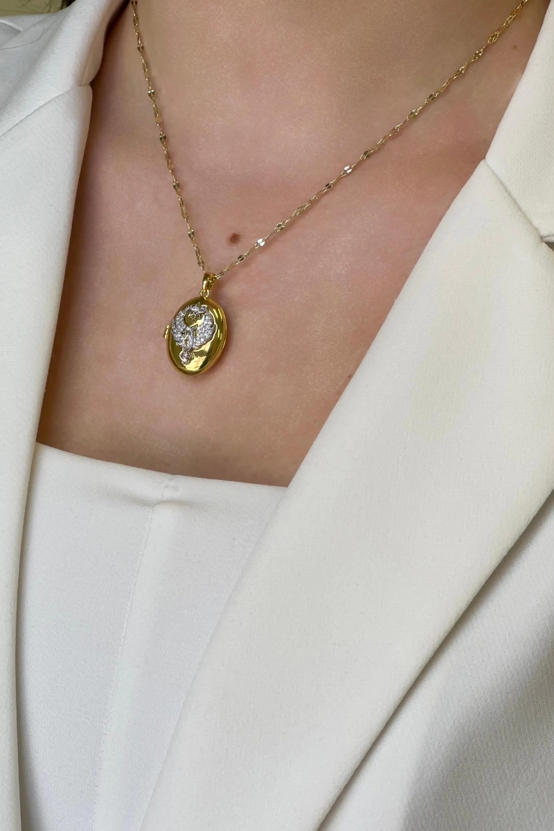 Alya Model Üçgen Zincir Beyaz Taş Detay Gold Altın Kaplama Kolye