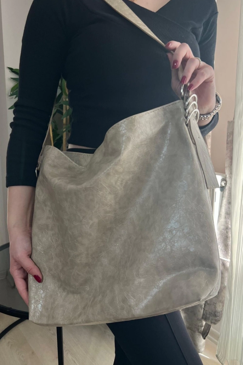 Bennie Model Bej Renk Deri Kol Çantası