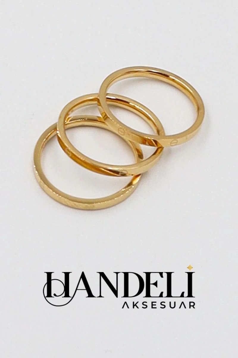 C. Model Üçlü Gold Altın Kaplama Çelik Yüzük