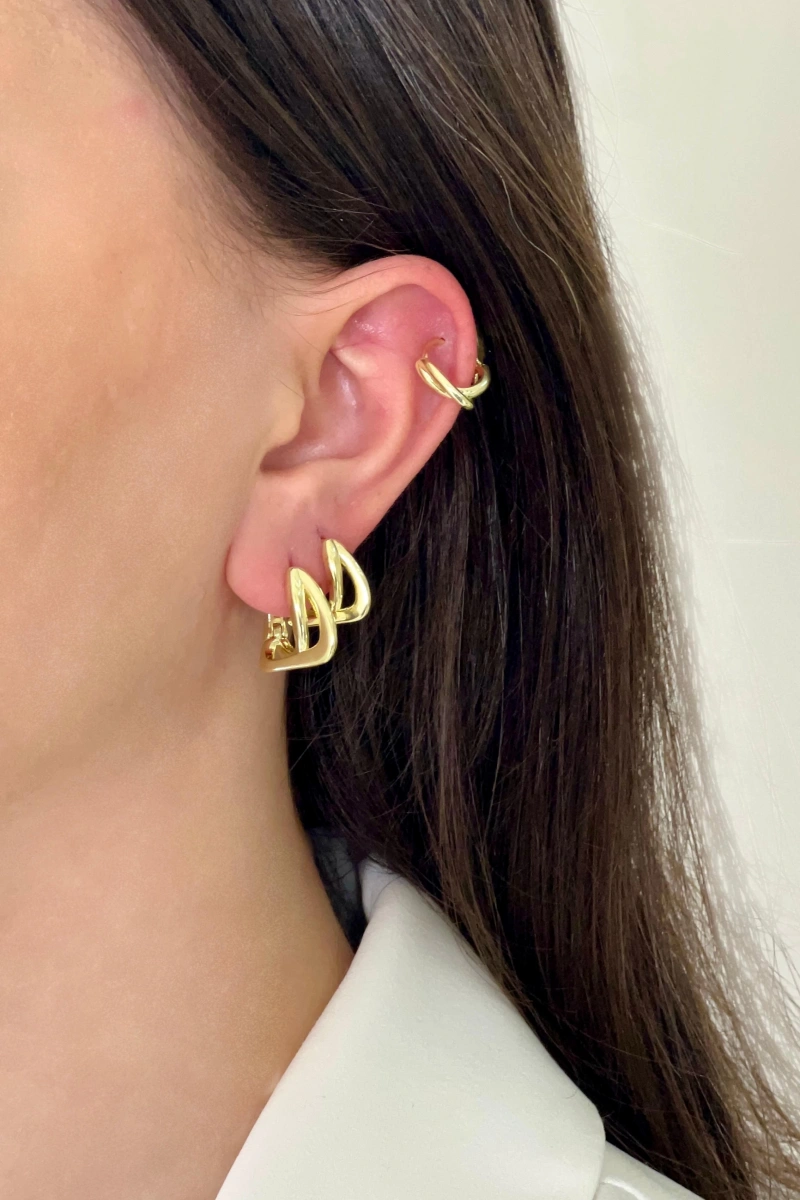 Çapraz Model Altılı Gold Altın Kaplama Çoklu Küpe